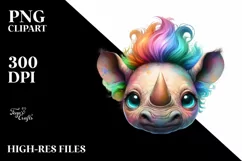 Colorful Layered Watercolor Cute Rhino with Eyes Product Image 1