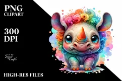 Colorful Layered Watercolor Cute Rhino with Eyes Product Image 1