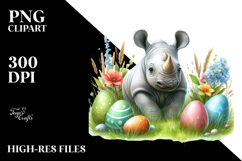 Digital Watercolor Baby Rhino Easter PNG Product Image 2