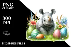 Digital Watercolor Baby Rhino Easter PNG Product Image 2