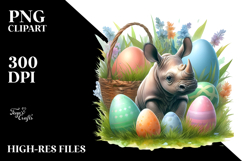 Digital Watercolor Baby Rhino Easter PNG Product Image 2