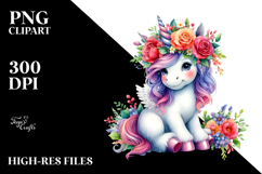 Vibrant Cute Unicorn with Floral Wreath PNG Product Image 2
