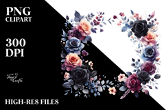 Watercolor Black Roses Frame | Clipart Product Image 2