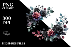Watercolor Black Roses Frame | Clipart Product Image 2