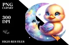 Colorful Baby Duck on Moon PNG Product Image 1
