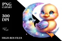 Colorful Baby Duck on Moon PNG Product Image 2