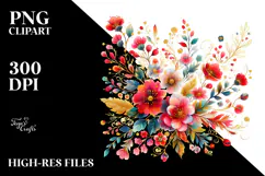 Colorful Red Flowers with Gold Insertions PNG Product Image 2