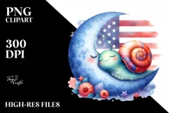 Colorful Baby Snail Sleeping on the Moon with USA Flag Product Image 3