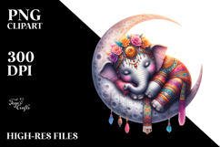 Cute Baby Elephant Moon PNG Product Image 2