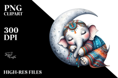 Cute Baby Elephant Moon PNG Product Image 2