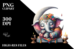 Cute Baby Elephant Moon PNG Product Image 2