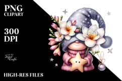 Cute GNOME with Big Hat and Freesia on Star PNG Product Image 2