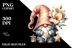 Cute GNOME with Big Hat and Freesia on Star PNG Product Image 2