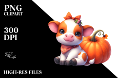 Cute Cow with Pumpkin in the Style of PNG Product Image 2