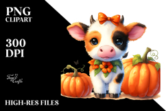 Cute Cow with Pumpkin in the Style of PNG Product Image 2
