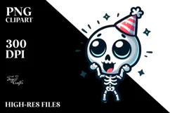 Cute Skeletton with Birthday Hat PNG Product Image 2
