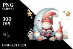 Vintage Santa with Gnomes on Moon PNG Product Image 1