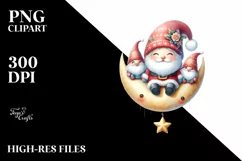 Vintage Santa with Gnomes on Moon PNG Product Image 1