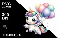 Cute Baby Unicorn Dancing Balloons Clipart Product Image 3