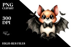 Funny Halloween Bat Watercolor Clipart Product Image 1