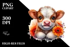 Smiling Cow with Gerbera, High-Res PNG Product Image 2