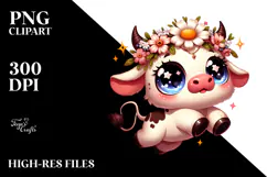 Whimsical Cow with Flower Crown PNG Product Image 2