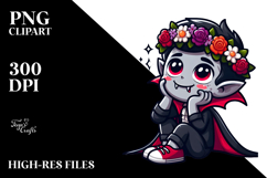 Whimsical Vampire with Flower Crown, Trending PNG Product Image 2