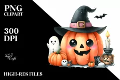 Cute Halloween Pumpkin Watercolor Clipart Product Image 1