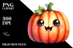 Funny Watercolor Pumpkin Halloween Clipart Product Image 2