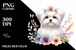 Watercolor Cute Maltese Pastel Sublimation Clipart Product Image 1
