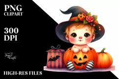 Baby Halloween Pumpkin Watercolor Clipart Product Image 1