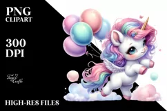 Cute Baby Unicorn Dancing with Balloons | Sublimation | Product Image 1