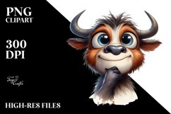 Expressive Thoughtful Ox Watercolor Clipart Product Image 1