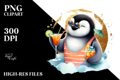 Penguin with Beachwear and Cocktail, High-Res PNG Product Image 2