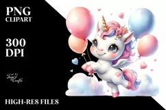 Cute Baby Unicorn Dancing Balloons Clipart Product Image 1