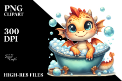 Cute Smiling Baby Dragon in Tub PNG Product Image 2