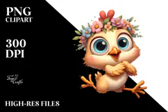 Whimsical Chicken with Wide Anime Eyes PNG Product Image 2