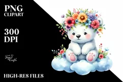 Cute Polar Bear with Flower Crown PNG Product Image 3