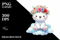Cute Polar Bear with Flower Crown PNG Product Image 1