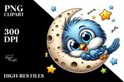 Colorful Baby Starling on Moon PNG Product Image 2