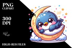 Small Baby Starling Napping on Moon | Clipart Product Image 3