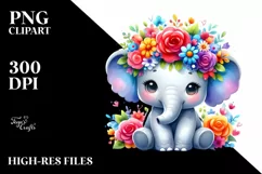 Colorful Elephant with Flower Crown PNG Product Image 3