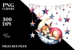 Cute Baby Deer Christmas Moon PNG Product Image 2