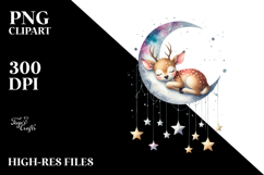 Cute Baby Deer Christmas Moon PNG Product Image 2
