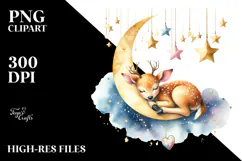 Cute Baby Deer Christmas Moon PNG Product Image 2