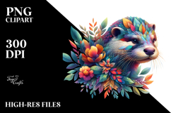Vibrant Watercolor Otter made of Plant Leaves PNG Product Image 2