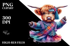 Colorful Watercolor Baby Highland Cow Hambo Dancer&#039;s Attire Product Image 1