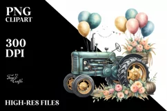 Vintage Tractor with Balloons in Watercolor Product Image 1