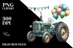 Vintage Tractor with Balloons in Watercolor Product Image 3