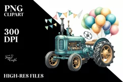 Vintage Tractor with Balloons in Watercolor Product Image 3